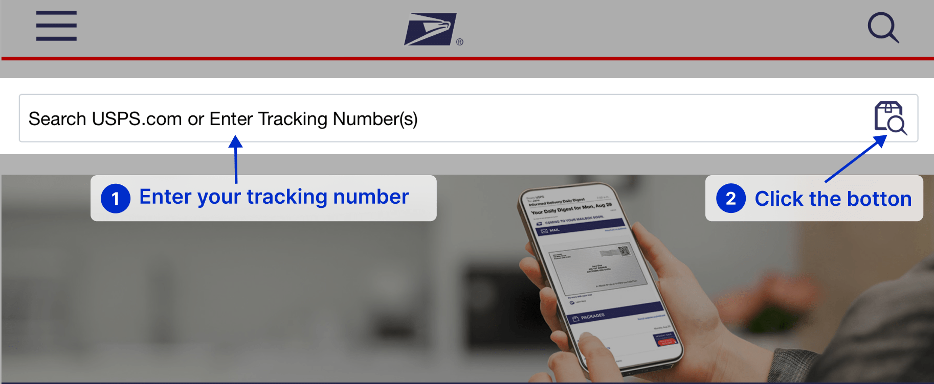 USPS Tracking. Learn how to track packages via USPS official webiste on your mobiel phone. Enter your tracking number on the USPS tarcking page.